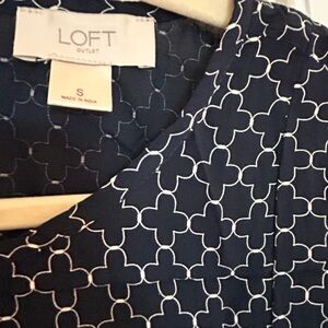 LOFT Navy and White Geometric Blouse